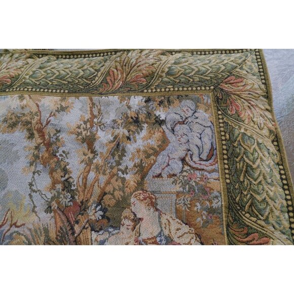 VTG Woven Tapestry Wall Hanging French Landscape Romantic by Sea Gull 43"x33.5" - Picture 6 of 15